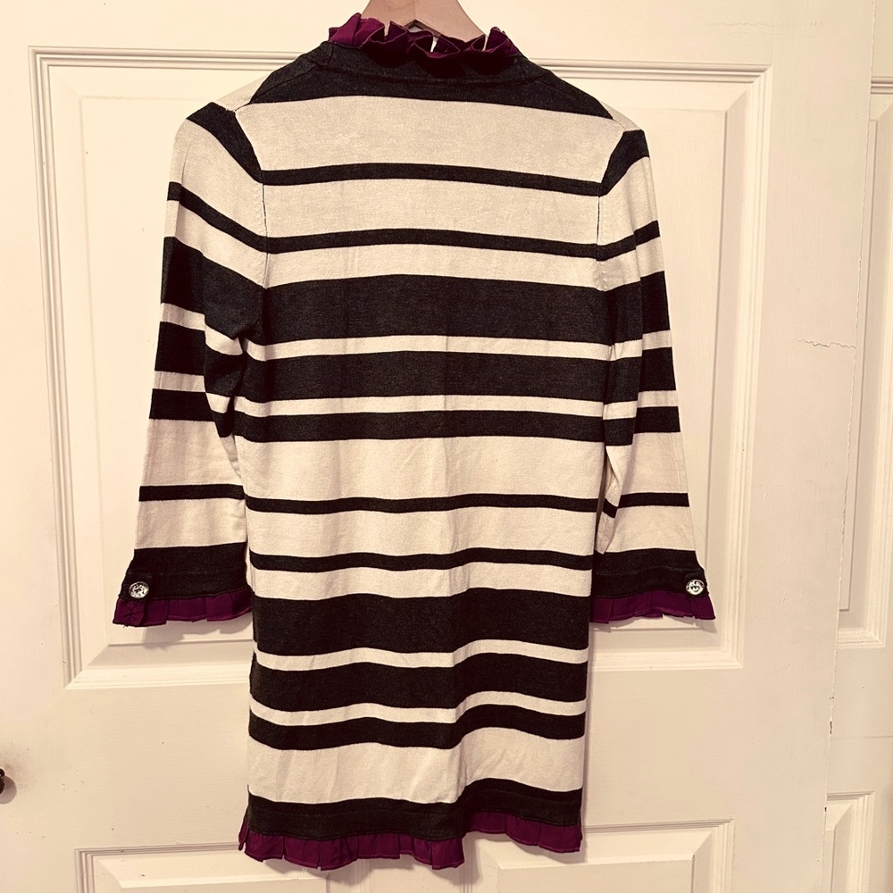 Vintage | Sweater | Striped Cardigan with Ruffle | Academic | Artsy | - Picture 9 of 10